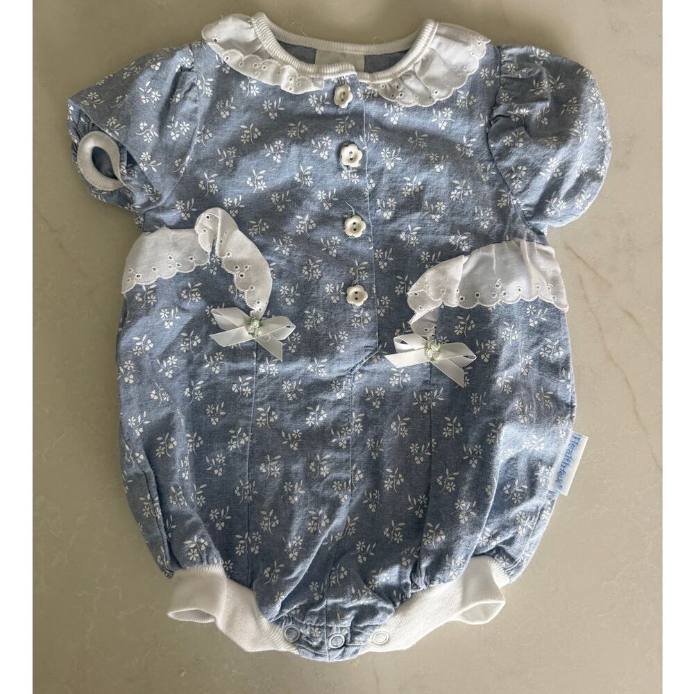 Vintage Baby Healthtex floral chambray bubble / made in USA / 6-9 months